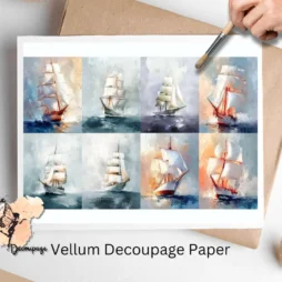 Eight images of vintage sailboat. Vintage Sailboat Collage 1, Vellum Decoupage Paper