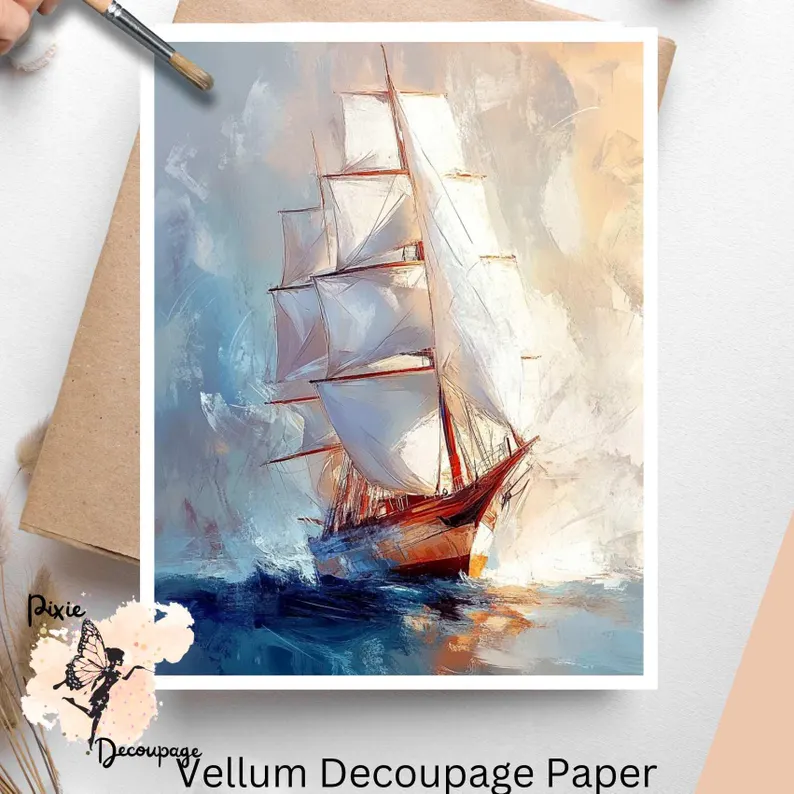 Image of a sailboat. Vintage Sailboat 1, Vellum Decoupage Paper