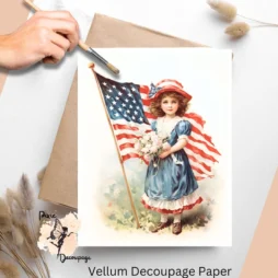 One image of a girl and the American flag. Vintage Patriotic Girl 4, Vellum Decoupage Paper