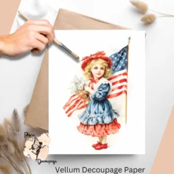 One image of a girl and the American flag. Vintage Patriotic Girl 7, Vellum Decoupage Paper