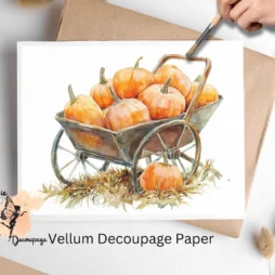 Image of a wheelbarrow full of pumpkins. Wheelbarrow with Pumpkins 1, Vellum Decoupage Paper