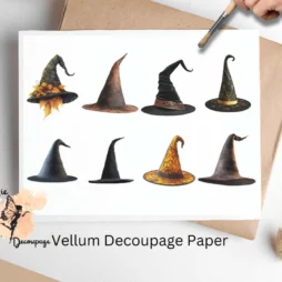 Eight images of cute witch hats. Witch Hat Collage 2, Vellum Decoupage Paper