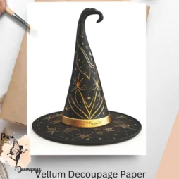 Image of a witch hat in black and gold. Witch Hat 3, Vellum Decoupage Paper