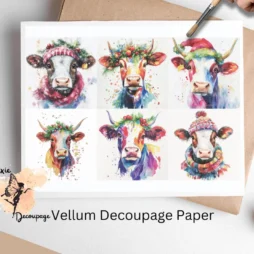 Six images of cows. Christmas Cow Collage 1, Vellum Decoupage Paper