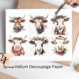 Six images of cows. Christmas Cow Collage 2, Vellum Decoupage Paper