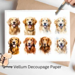 Eight images of golden retrievers. All Colors Golden Retriever Collage 1, Vellum Decoupage Paper