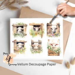 Sheep Peeking Out Barn Door Collage 2, Vellum Decoupage Paper