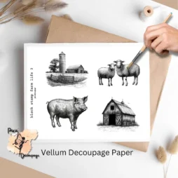 Black Stamp Farm Life 3, Vellum Decoupage Paper