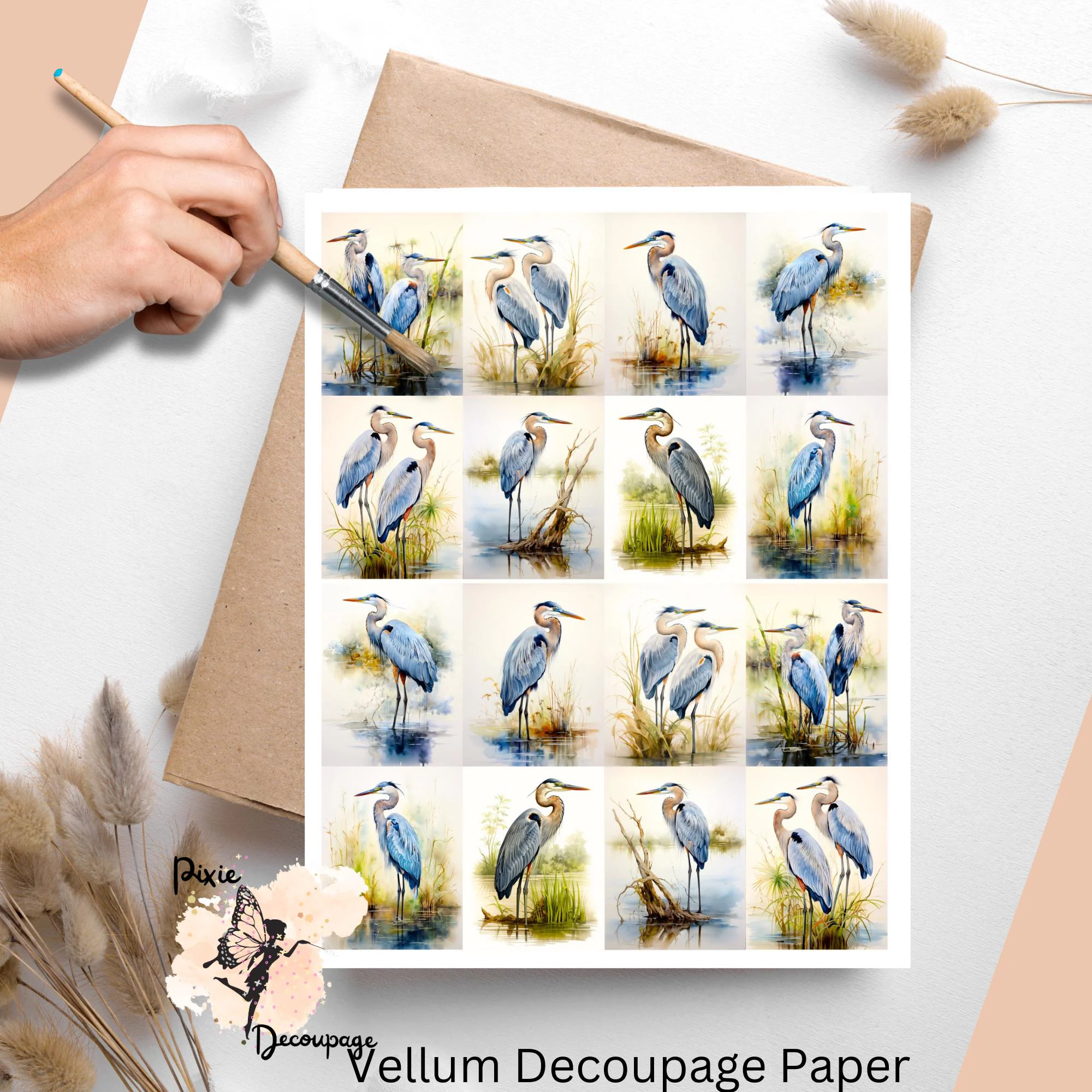 blue herons decoupage paper
