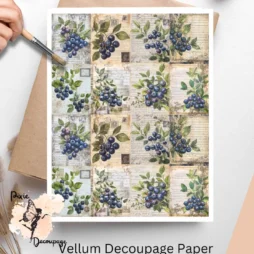 Blueberries Ephemera Collage 2, Vellum Decoupage Paper