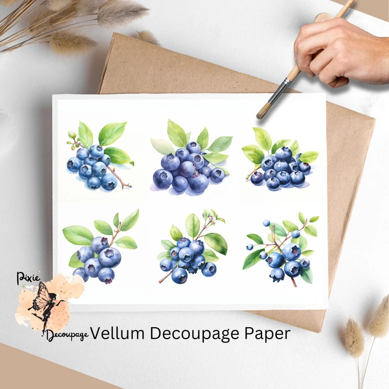 Blueberries Collage 2, Vellum Decoupage Paper