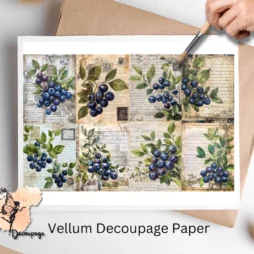 Blueberries Ephemera Collage 1, Vellum Decoupage Paper