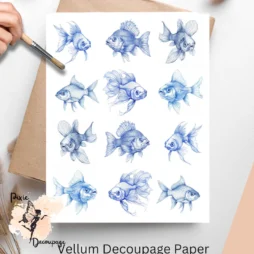 Blue Fish Collage 1, Vellum Decoupage Paper
