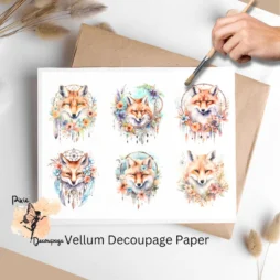 Six images of foxes. Boho Fox Collage 1, Vellum Decoupage Paper