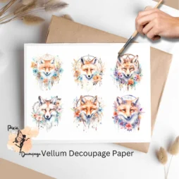 Six images of foxes. Boho Fox Collage 2, Vellum Decoupage Paper