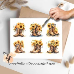 Cowboy Boots with Sunflowers Collage 1, Vellum Decoupage Paper