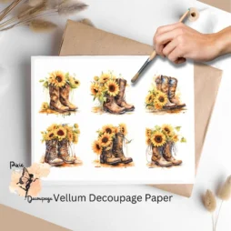 Cowboy Boots with Sunflowers Collage 2, Vellum Decoupage Paper