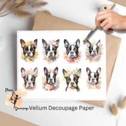 Boston Terrier Portrait Collage 1, Vellum Decoupage Paper