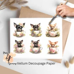 Chihuahua in Tea Cup Collage 1, Vellum Decoupage Paper
