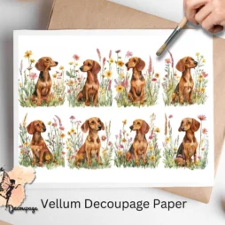 Dachshund in Flowers Collage 1, Vellum Decoupage Paper