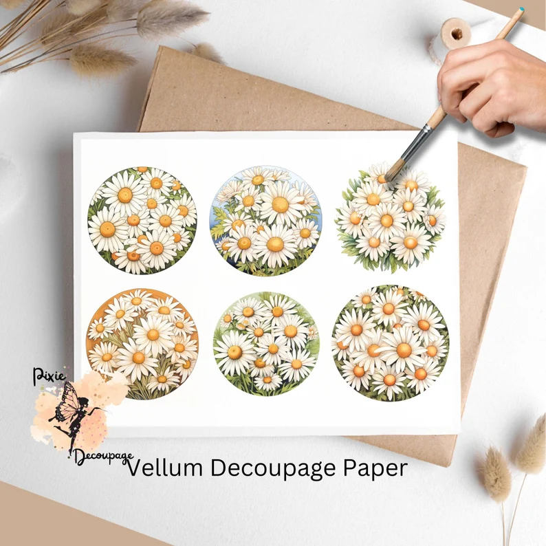 Six images of daisies. Daisies Collage 2, Vellum Decoupage Paper