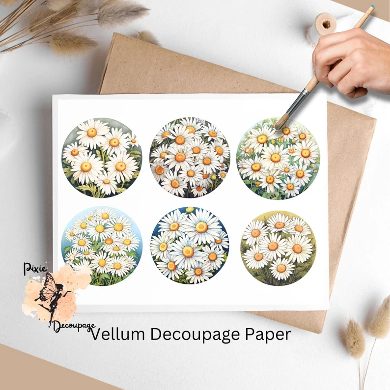 Six images of bunches of daisies. Daisies Collage 1, Vellum Decoupage Paper