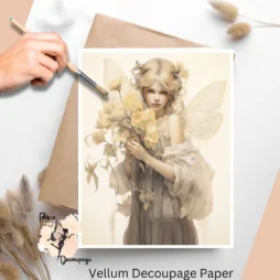 Image of a fairy and flowers. Fairy 1 Vellum Decoupage Paper