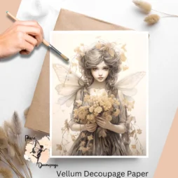 Image of a fairy and flowers. Fairy 3 Vellum Decoupage Paper