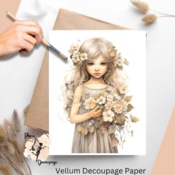 Image of a fairy and flowers. Fairy 4 Vellum Decoupage Paper