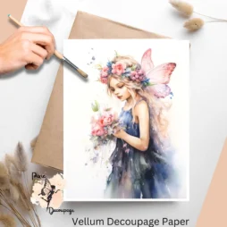 Image of a fairy and flowers. Fairy 5 Vellum Decoupage Paper