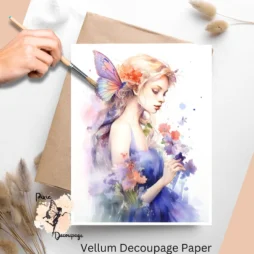 Image of a fairy and flowers. Fairy 6 Vellum Decoupage Paper