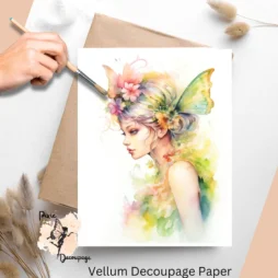Image of a fairy and flowers. Fairy 7 Vellum Decoupage Paper