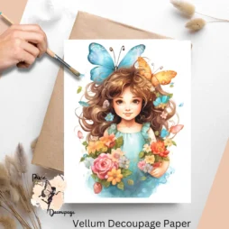 Image of a fairy and flowers. Fairy 8 Vellum Decoupage Paper