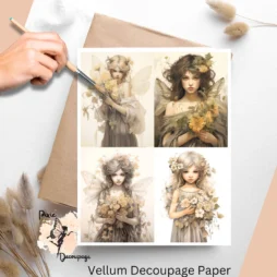 Four images of fairies. Fairy Collage 1 Vellum Decoupage Paper