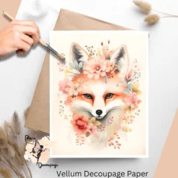 Image of a fox with flowers. Fox with Florals 1, Vellum Decoupage Paper