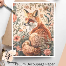 Image of a fox and flowers. Fox in Florals 4, Vellum Decoupage Paper