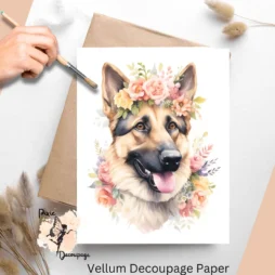 German Shepherd Portrait 1, Vellum Decoupage Paper