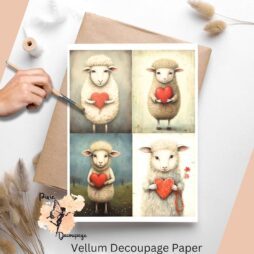 Valentine Sheep Collage 1, Vellum Decoupage Paper