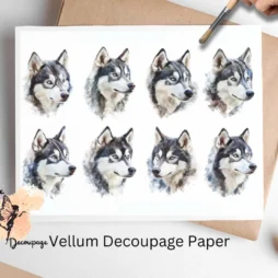 Black and White Husky Collage 1, Vellum Decoupage Paper