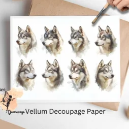 Tan and White Husky Collage 1, Vellum Decoupage Paper