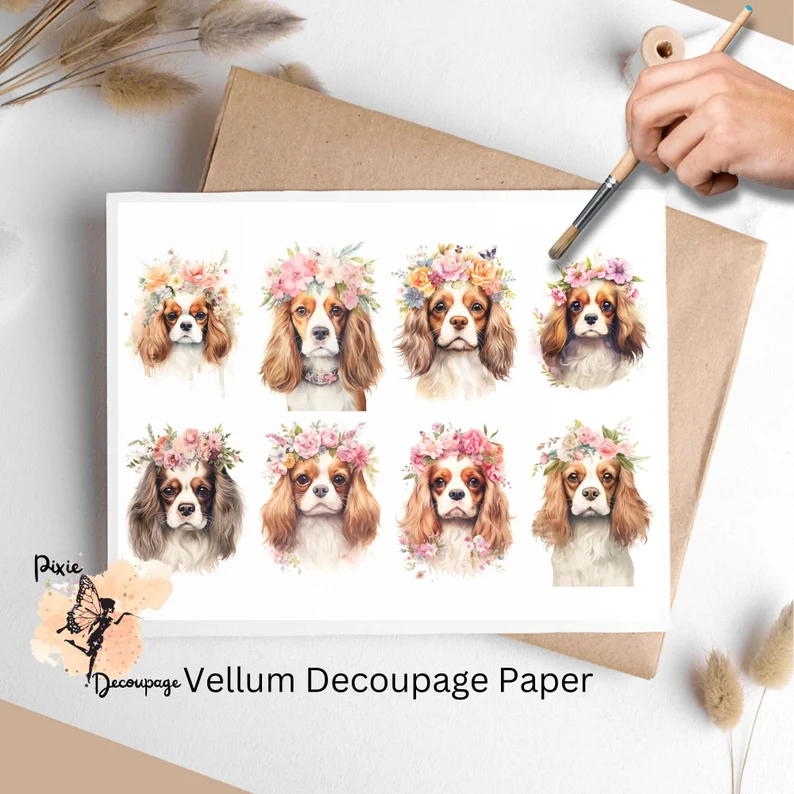 Cavalier King Charles Spaniel Portrait Collage 1, Vellum Decoupage Paper