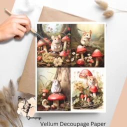 Mouse with Fly Agaric Mushrooms Collage 1, Vellum Decoupage Paper