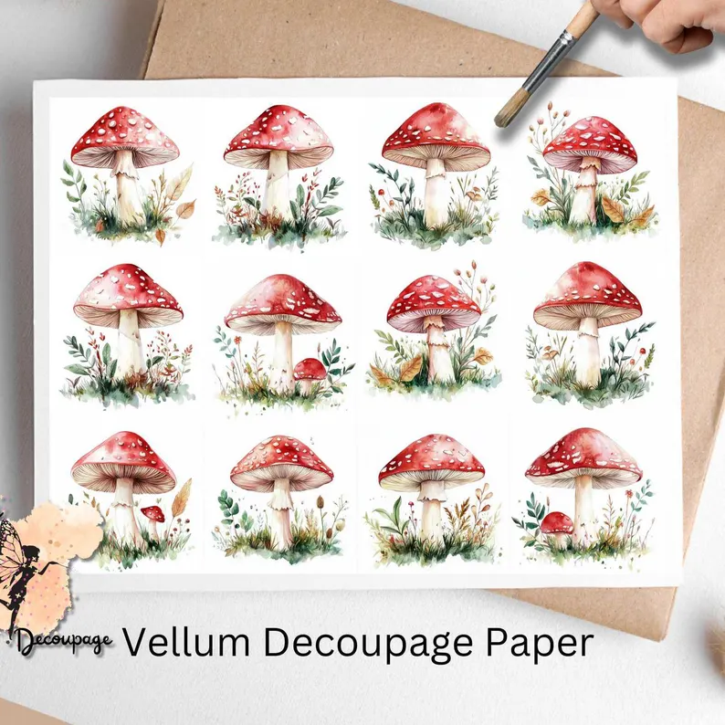 Fly Agaric Mushroom Collage 1, Vellum Decoupage Paper