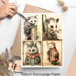 Vintage Oppossom Collage 1, Vellum Decoupage Paper