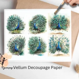 Six images of peacocks. Peacock Collage 2, Vellum Decoupage Paper