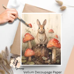 Rabbit with Fly Agaric Mushrooms 2, Vellum Decoupage Paper