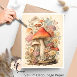 Image of mushrooms, vintage style, printed in high quality vellum for decoupage.