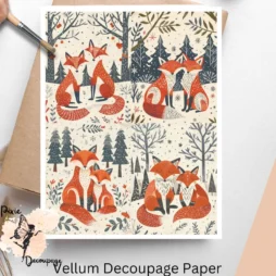 Four images of foxes. Scandinavian Foxes Collage 1, Vellum Decoupage Paper