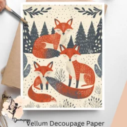 Image of 3 foxes. Scandinavian Foxes 5, Vellum Decoupage Paper
