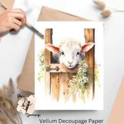 Sheep Peeking Out Barn Door 1, Vellum Decoupage Paper